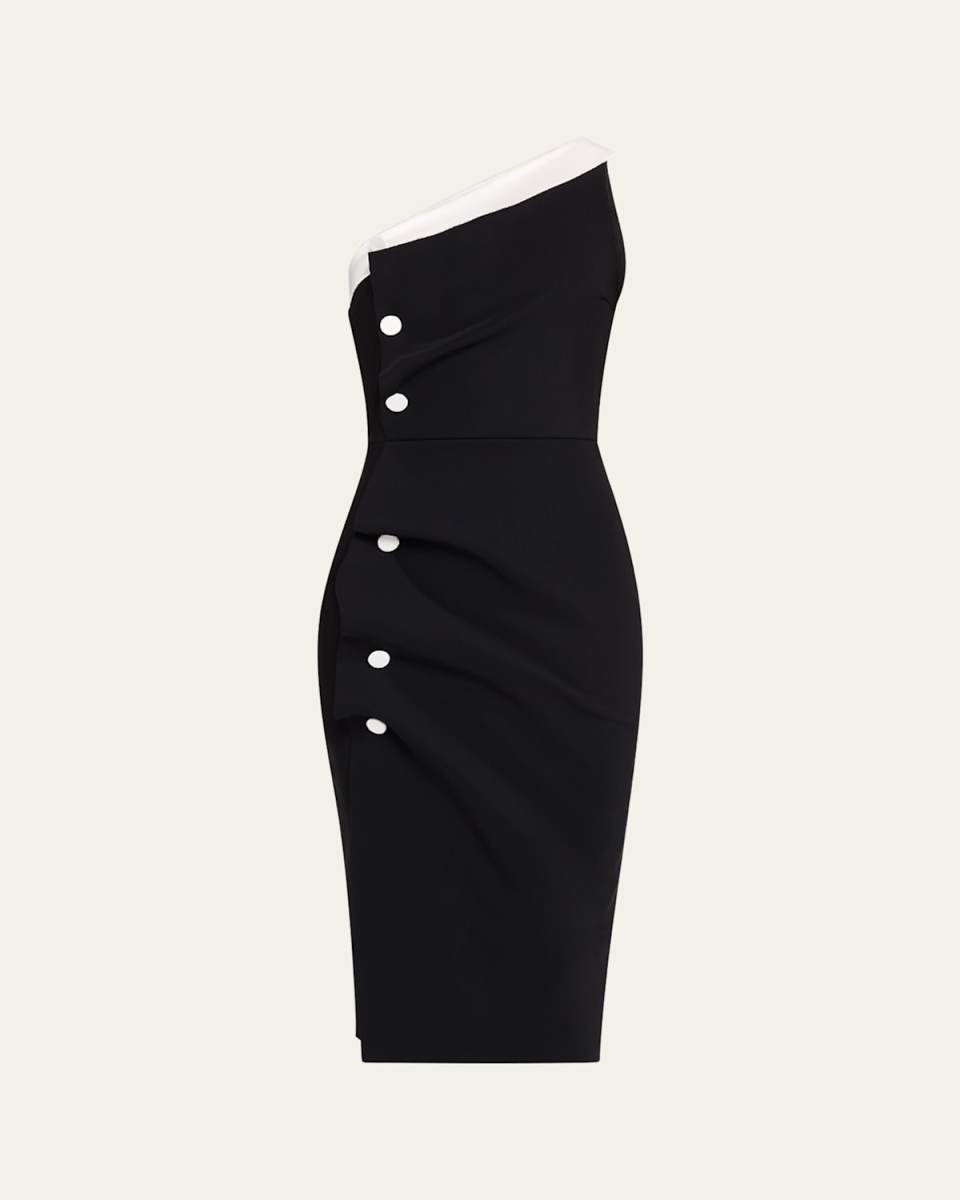 Hiroko One-Shoulder Contrast Button Midi Dress